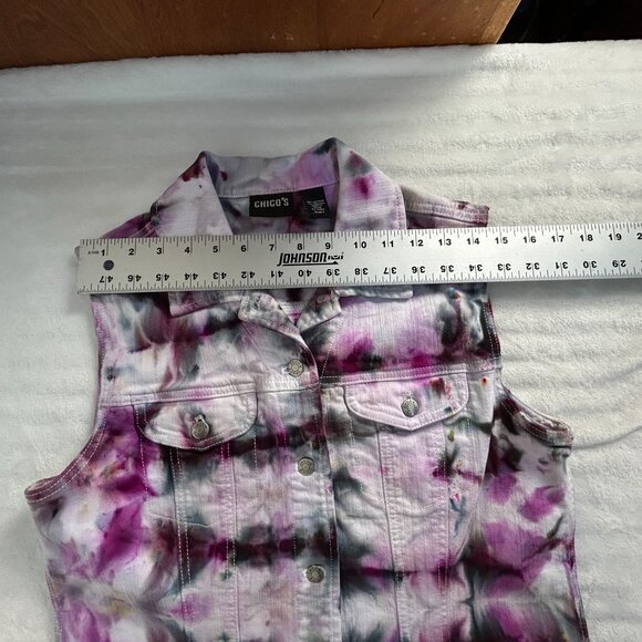 Chico's Womens Tie-Dye Sleeveless Denim Vest Size 1 Cotton Blend Stretch Pink - Picture 5 of 7